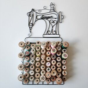 Singer Sewing Machine Wire Spool Holder Organizer Rack Vintage Wooden Spools Art
